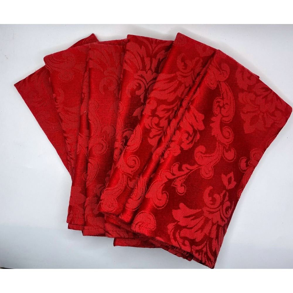 Cloth Napkins 16x16 Red Set of 6 Damask Scroll High End Table Linens
